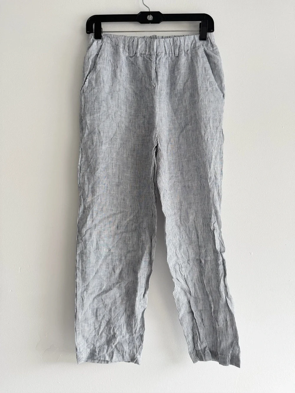 New! Quince Blue Pinstripe 100% European Linen Pants Size XS 8901
